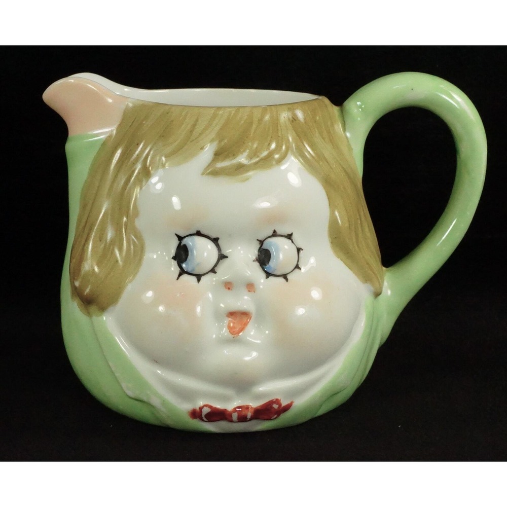 Antique NIPPON Doll Face Googly Eye‎ Child's Creamer Embossed Peek-a-Boo 3" Tall